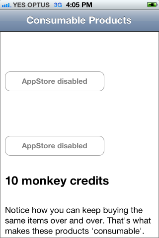 當應用程式內購買功能已限制購買按鈕已停用時,應用程式看起來會像這樣