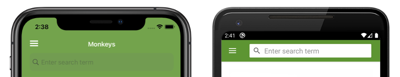 iOS 和 Android 上 Shell SearchHandler 的螢幕快照