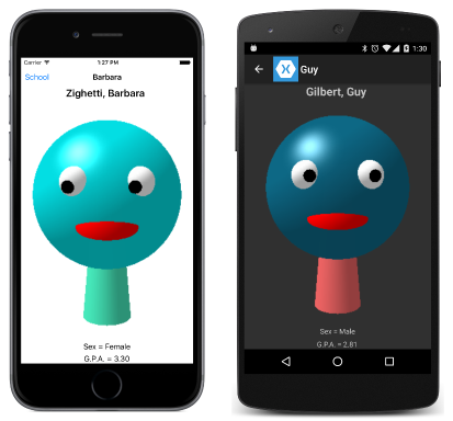 MasterDetailPage 的詳細數據頁面 School And Detail 的三重螢幕快照
