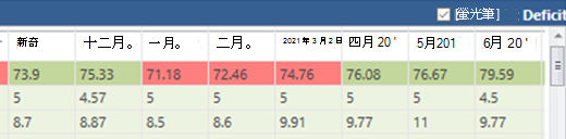 範例醒目提示赤字視圖。