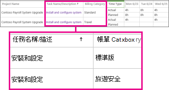 兩個具有不同類別的時程表行。