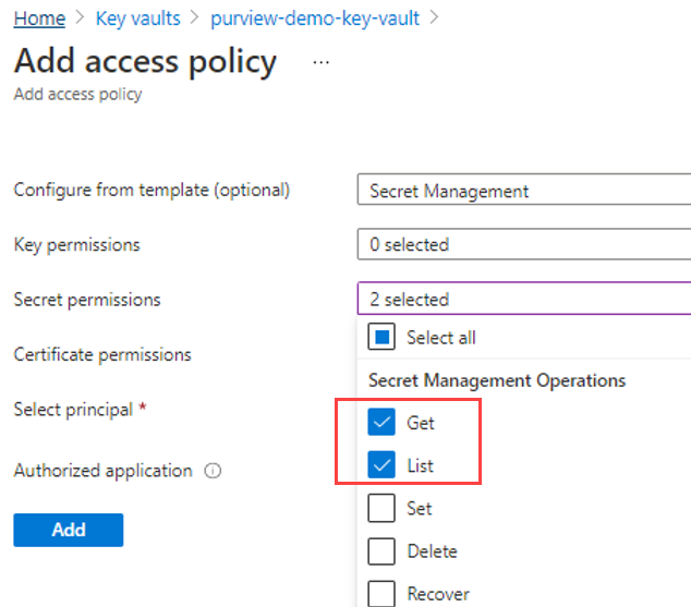 Microsoft Purview 中 RDS 存取政策的截圖。