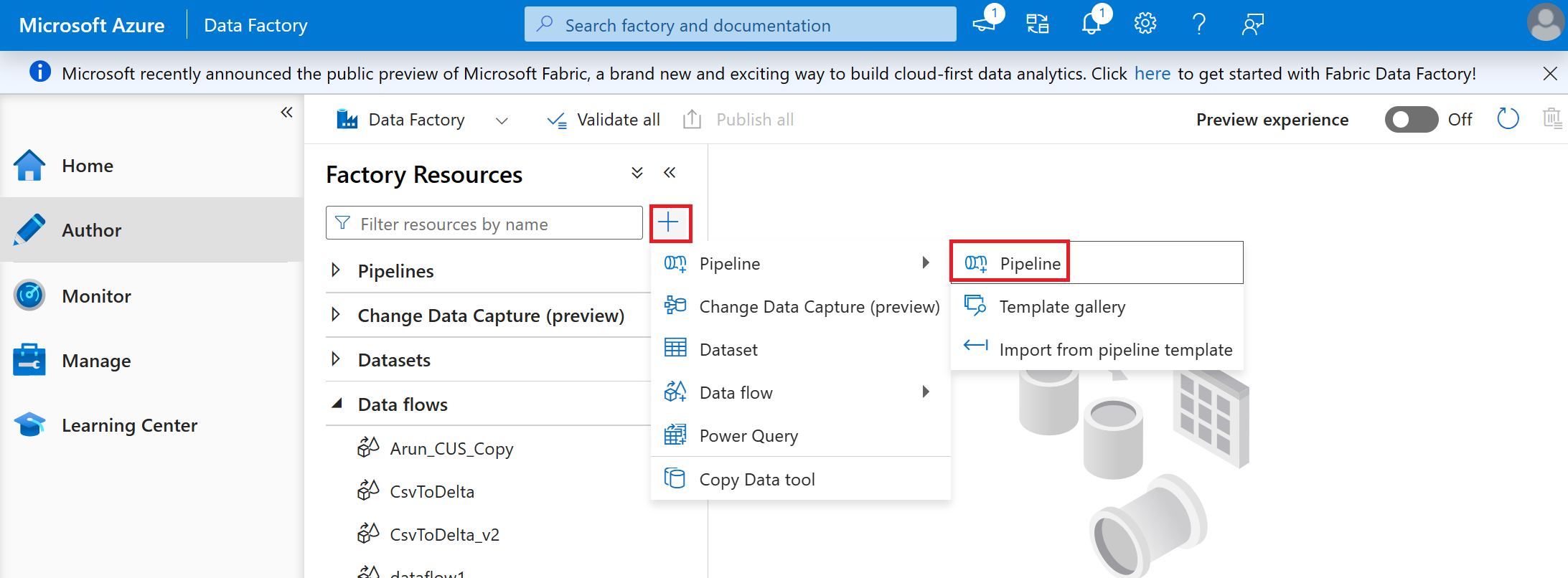 Screenshot of creating a pipeline.