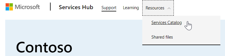 從服務中心主要導覽中的資源選取服務目錄的位置。