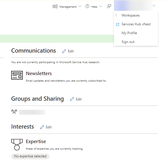 Services Hub 中的作業導覽。