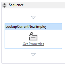 The workflow designer with a Sequence box and, inside it, an activity named Lookup Current New Employee