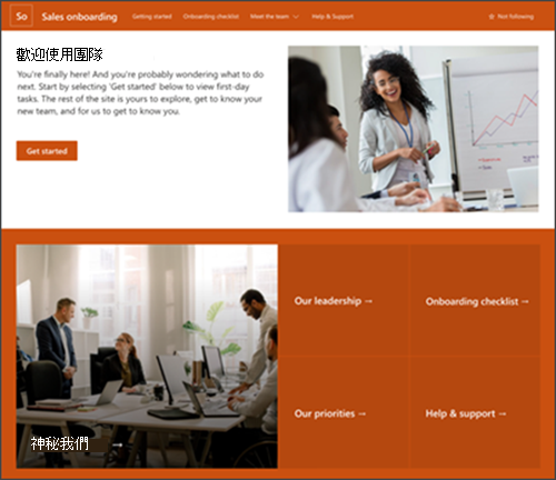 SharePoint 中新員工上線網站範本的螢幕快照。