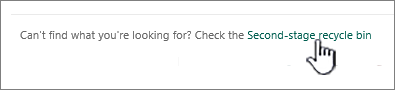 螢幕擷取畫面顯示 SharePoint Online 資源回收筒，其中醒目提示第二階段連結。