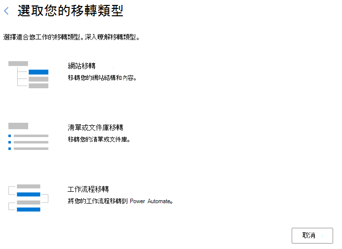 選取工作流程移轉。