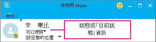 商務用 Skype 中人員的在線狀態範例。
