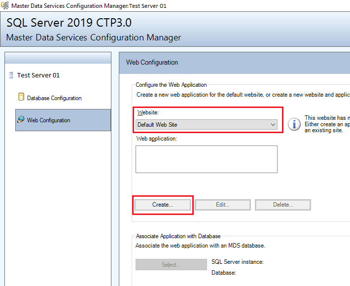 Screenshot of the Master Data Services Configuration Manager dialog box.