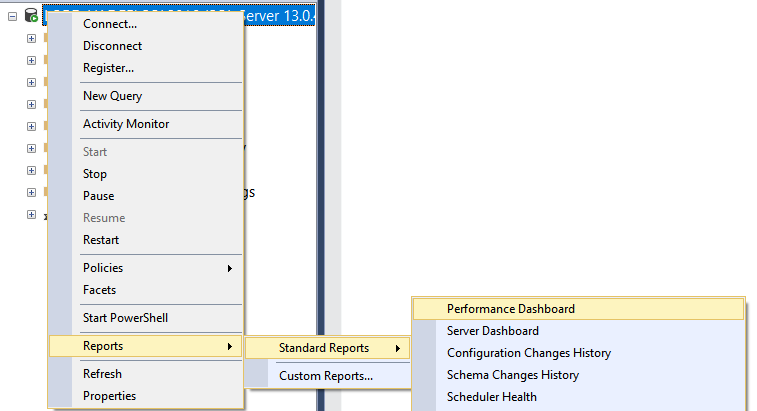 Performance Dashboard in menu