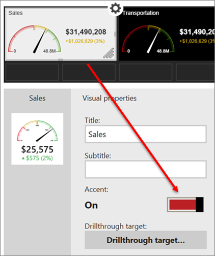 銷售量測計的螢幕擷取畫面：紅色箭號指向位在 [開啟] 的輔色滑桿。
