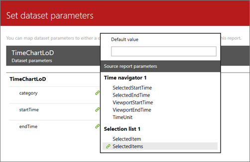 Screenshot of the Set dataset parameters screen.