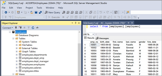 Screenshot that shows validation in SQL Server Management Studio.