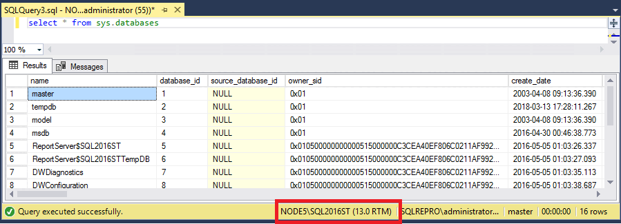 查詢時段中的 SQL Server 執行個體名稱的螢幕擷取畫面。