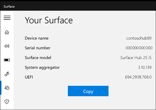 顯示 Surface 應用程式中 [您的 Surface] 頁面的螢幕快照。