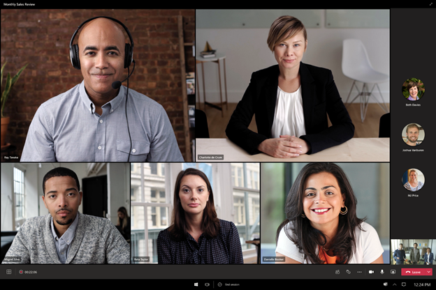 此螢幕快照顯示 Surface Hub 會議體驗的 Teams 會議室。