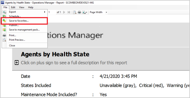 顯示代理程式健康狀態的螢幕擷取畫面。