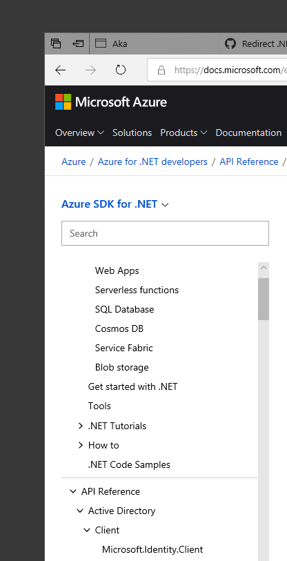 Azure API 中的融合 TOC