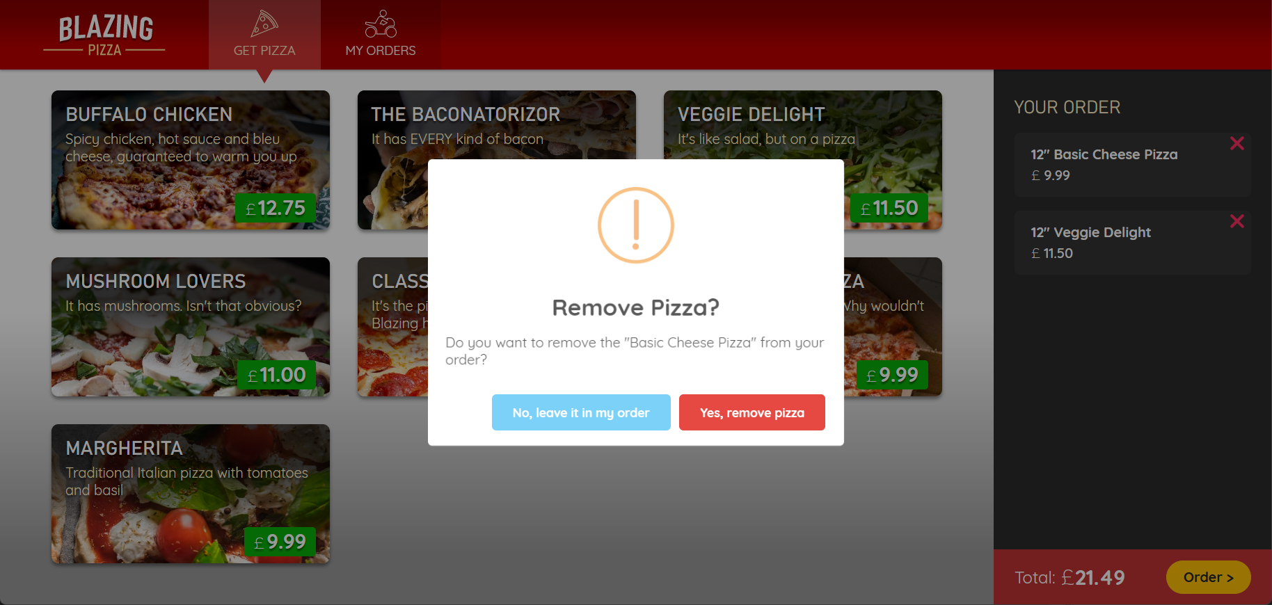 Screenshot showing the SweetAlert dialog box.