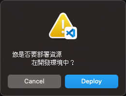 Screenshot of a dialog to confirm deployment.