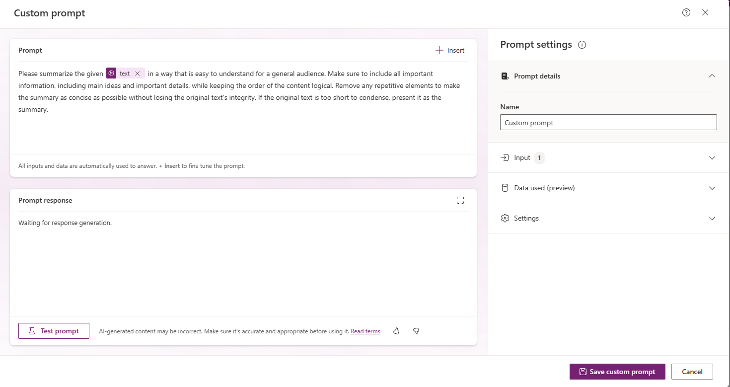 Screenshot showing the Templates, Instructions, and Response areas.