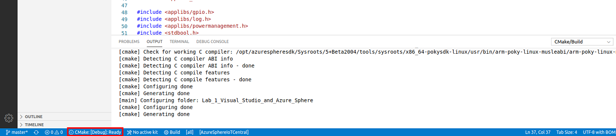 Screenshot that shows CMake status.