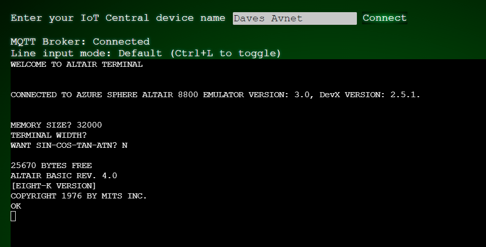 Screenshot that shows Altair BASIC starting.