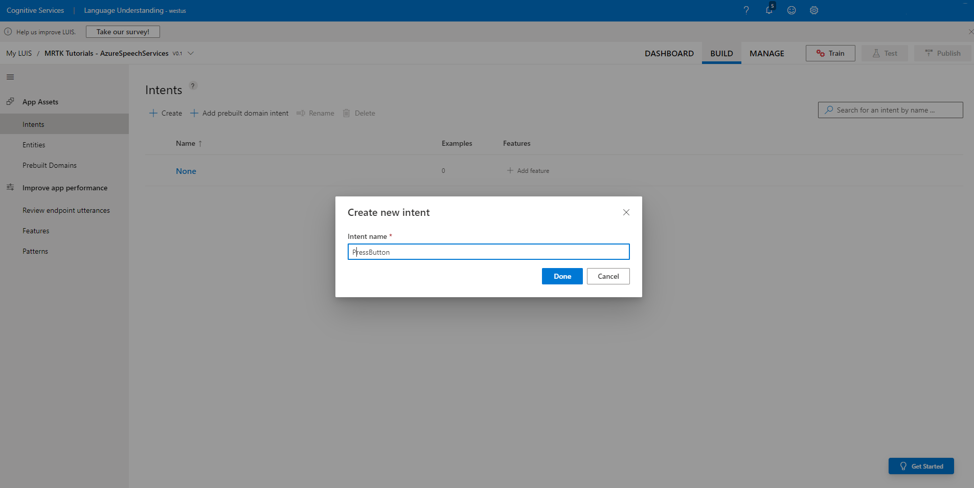 Screenshot of the Add an intent screen.