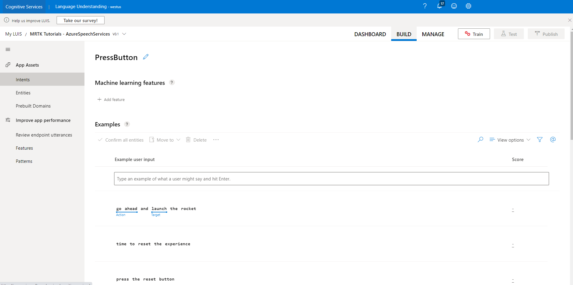 Screenshot of the added Target entity value under the word launch.