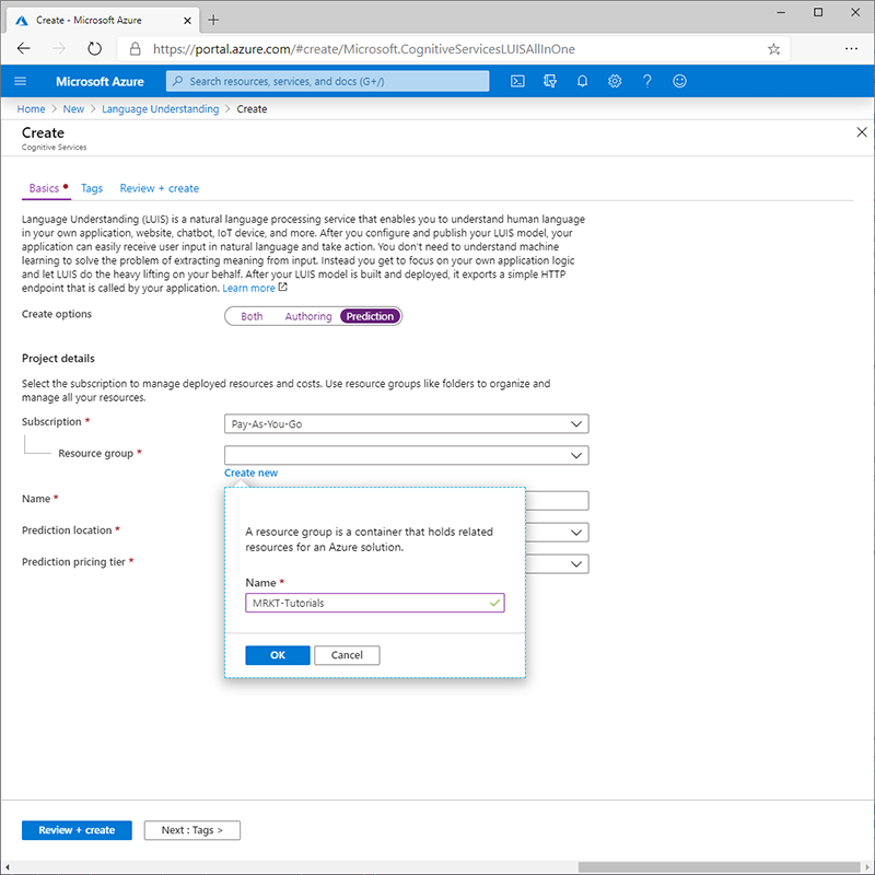 Screenshot of the Create Language screen.