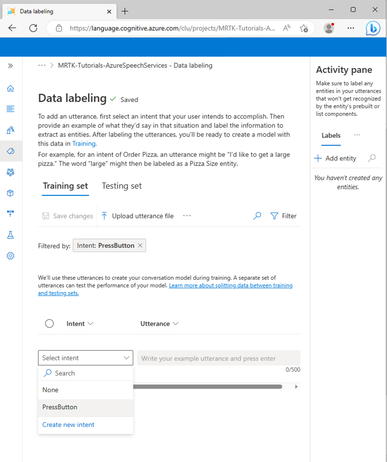 Screenshot of the Data labeling page.