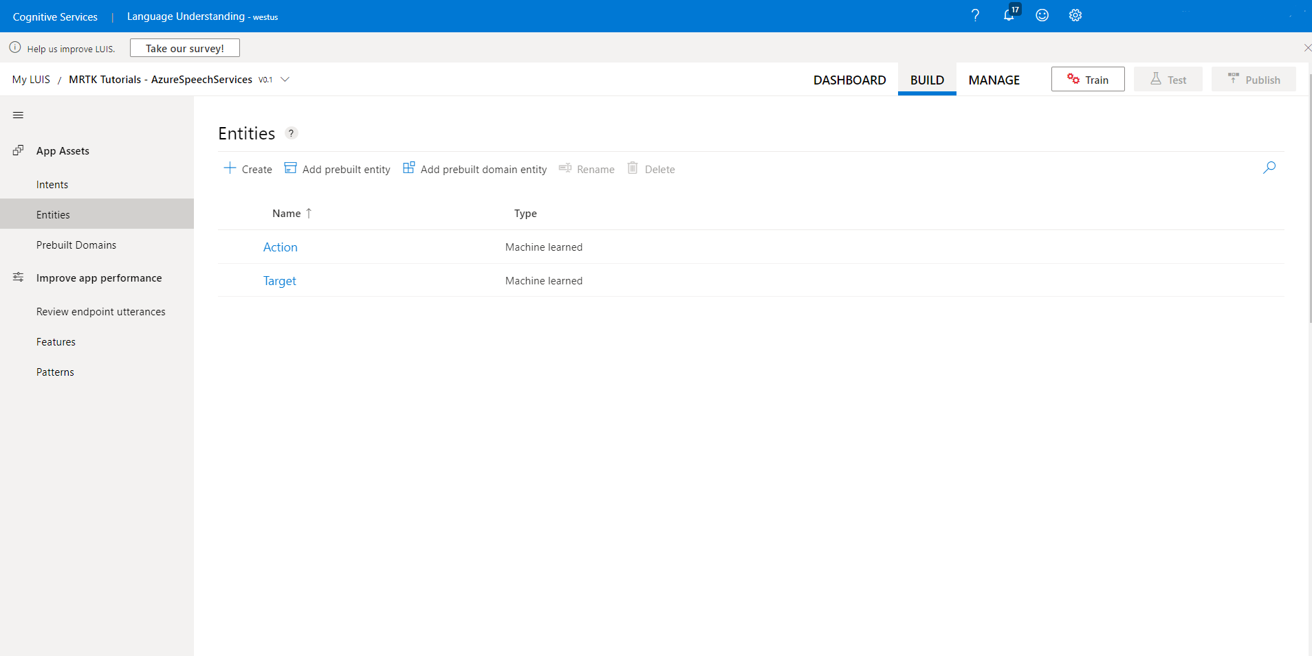 Screenshot of creating a target entity.