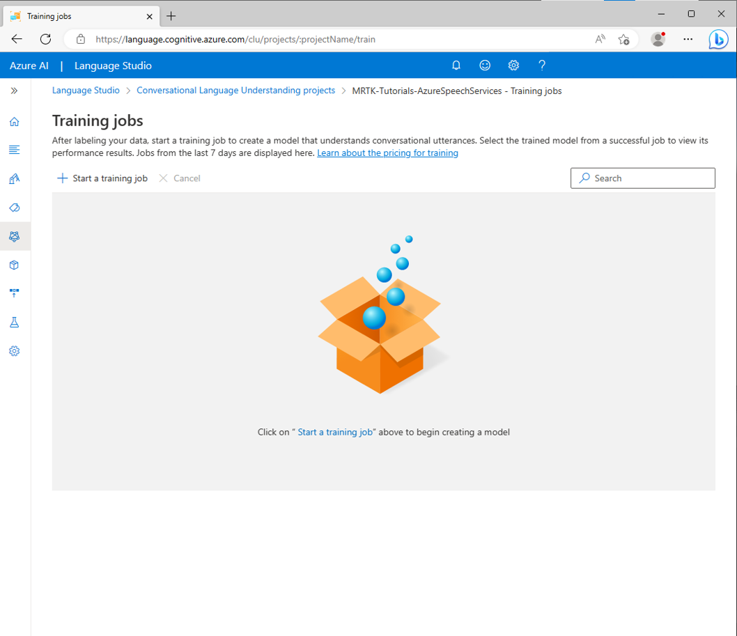 Screenshot of the Training jobs screen.