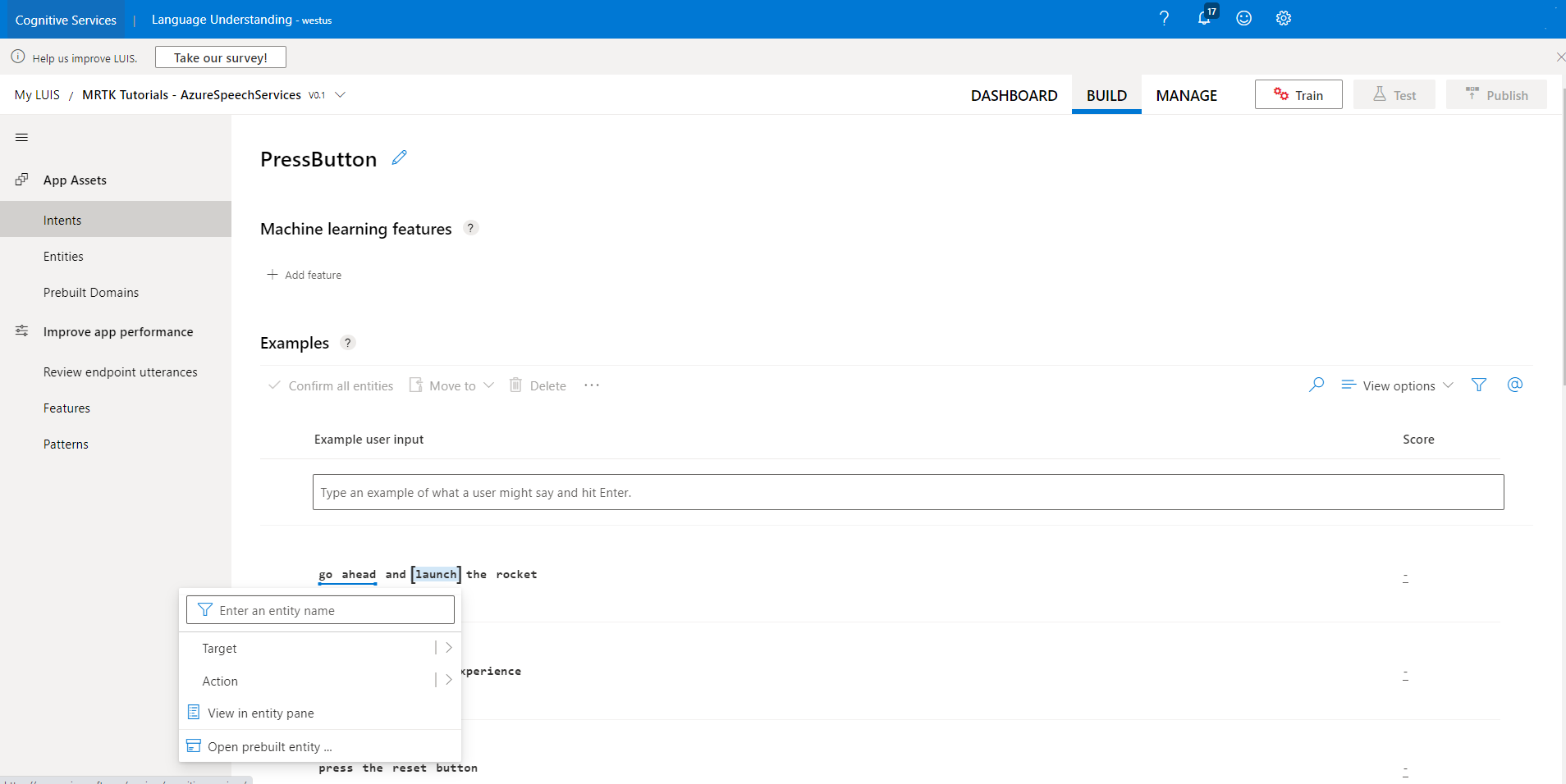 Screenshot of selecting the word launch.
