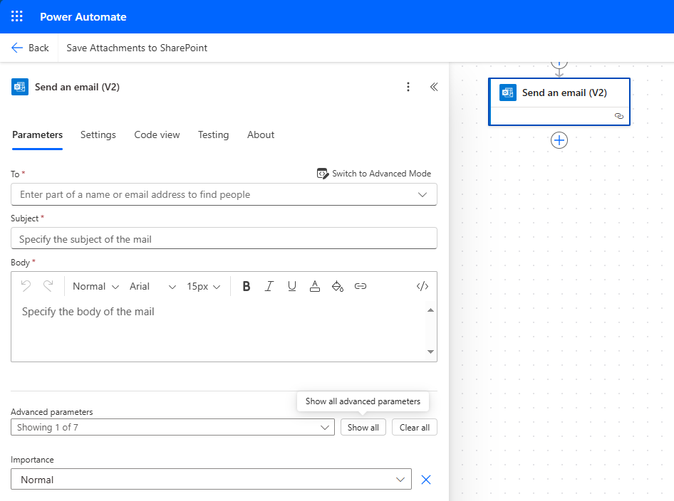 Screenshot of the Show advanced options button.