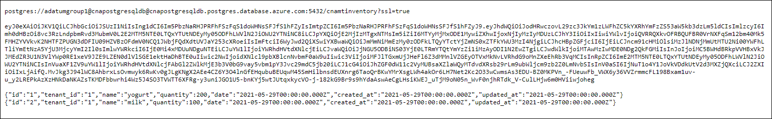 Screenshot of the page of the Node.js web app displaying the Microsoft Entra authentication information.