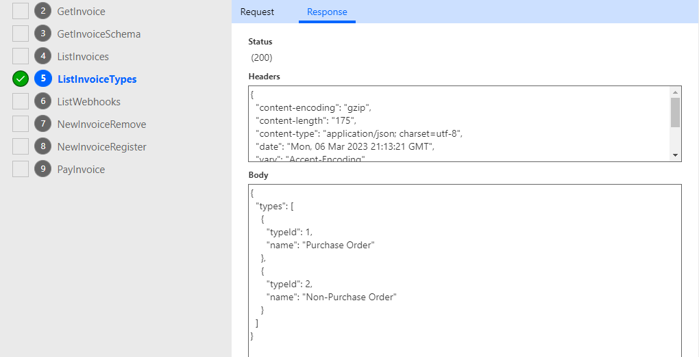 Screenshot of the response body content displayed.