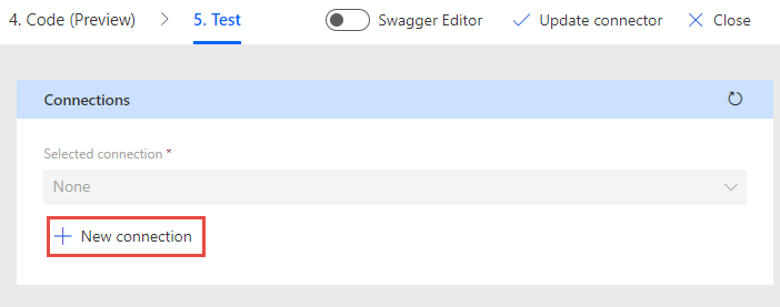 Screenshot of the add new connection button.