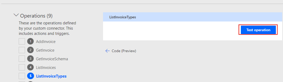 Screenshot of an arrow pointing to the Test operation button.
