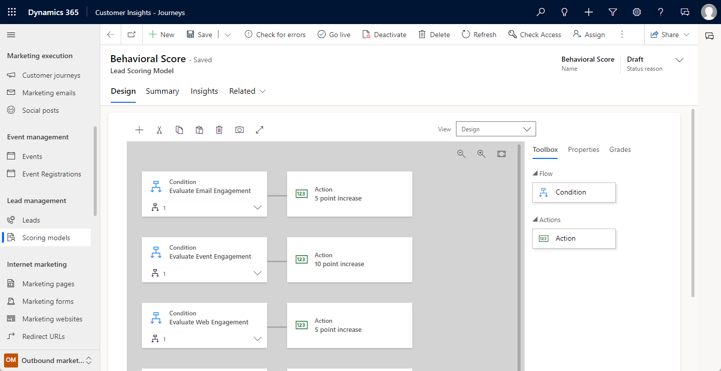 Screenshot of creating a lead scoring model.