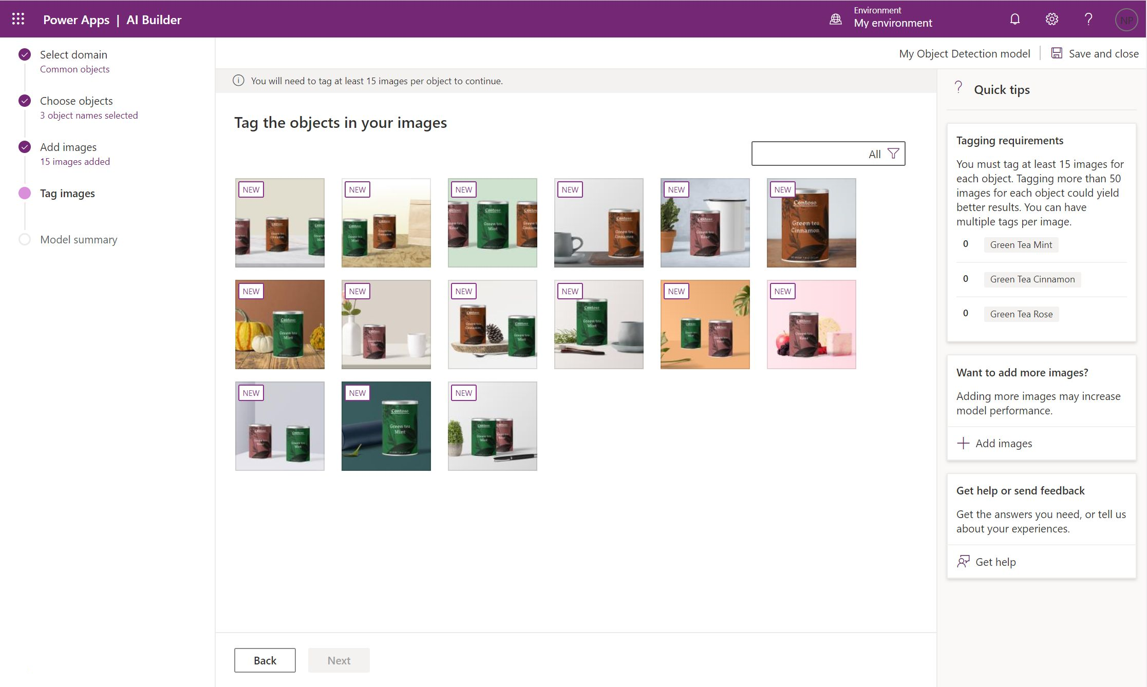 The Tag images step lets you tag the objects in your images.