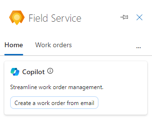 Screenshot of the Create a work order from email option in Copilot.