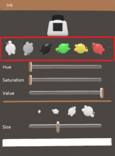 Screenshot of ink colors in ink tools window.”