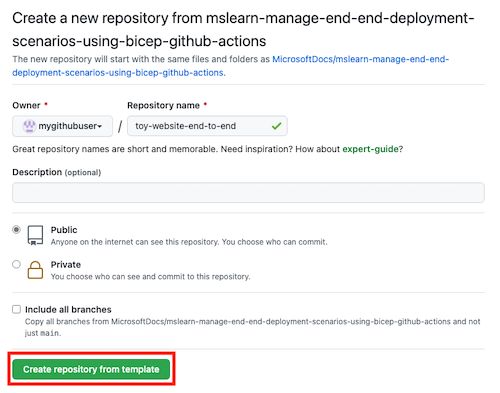 Screenshot of the GitHub interface showing the repo creation page.