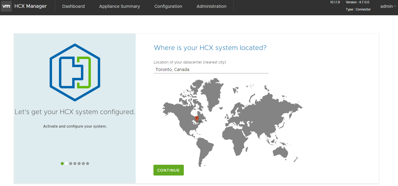螢幕快照,指定部署期間 VMware HCX Connector 內部部署的位置。