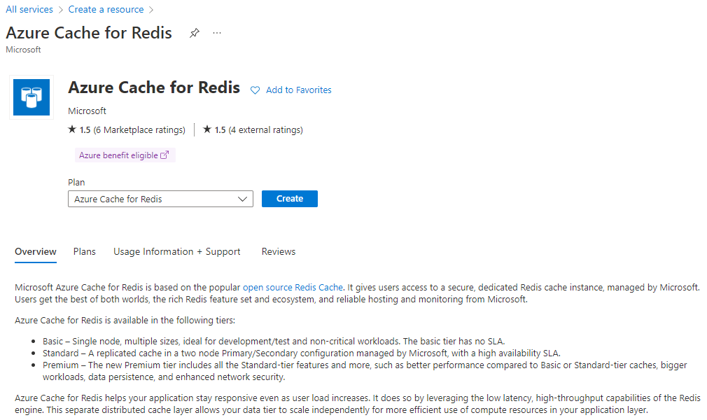 在 Azure 入口網站中建立 Azure Cache for Redis。