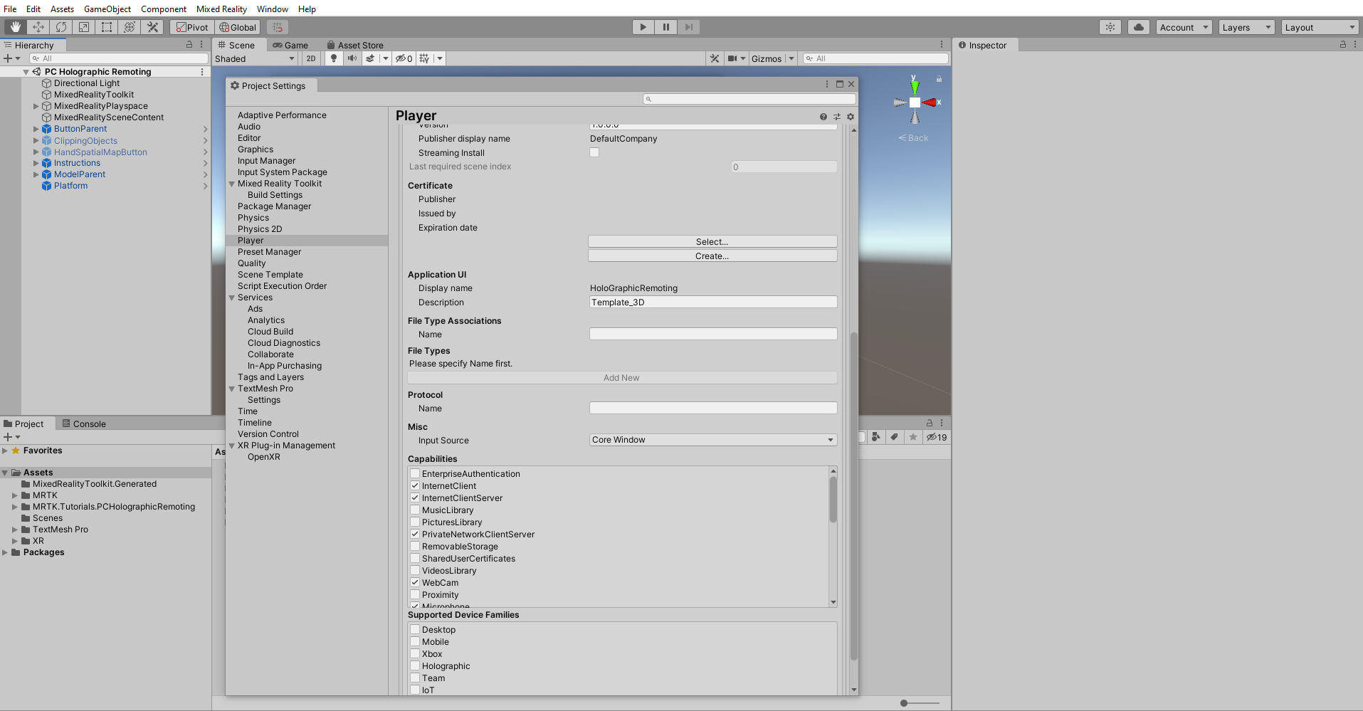 Screenshot of Player settings.