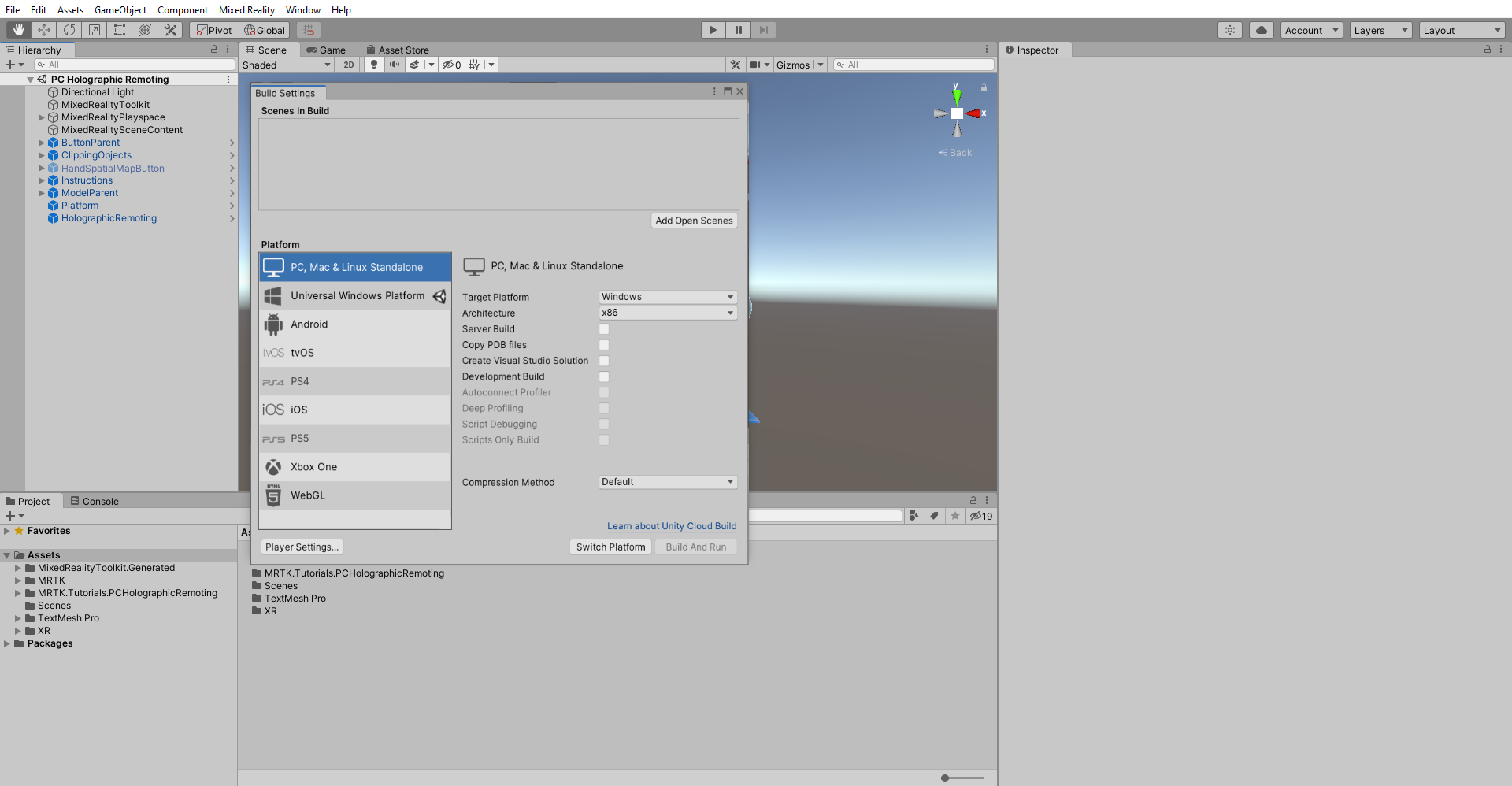 Screenshot of Switching Build Platform.